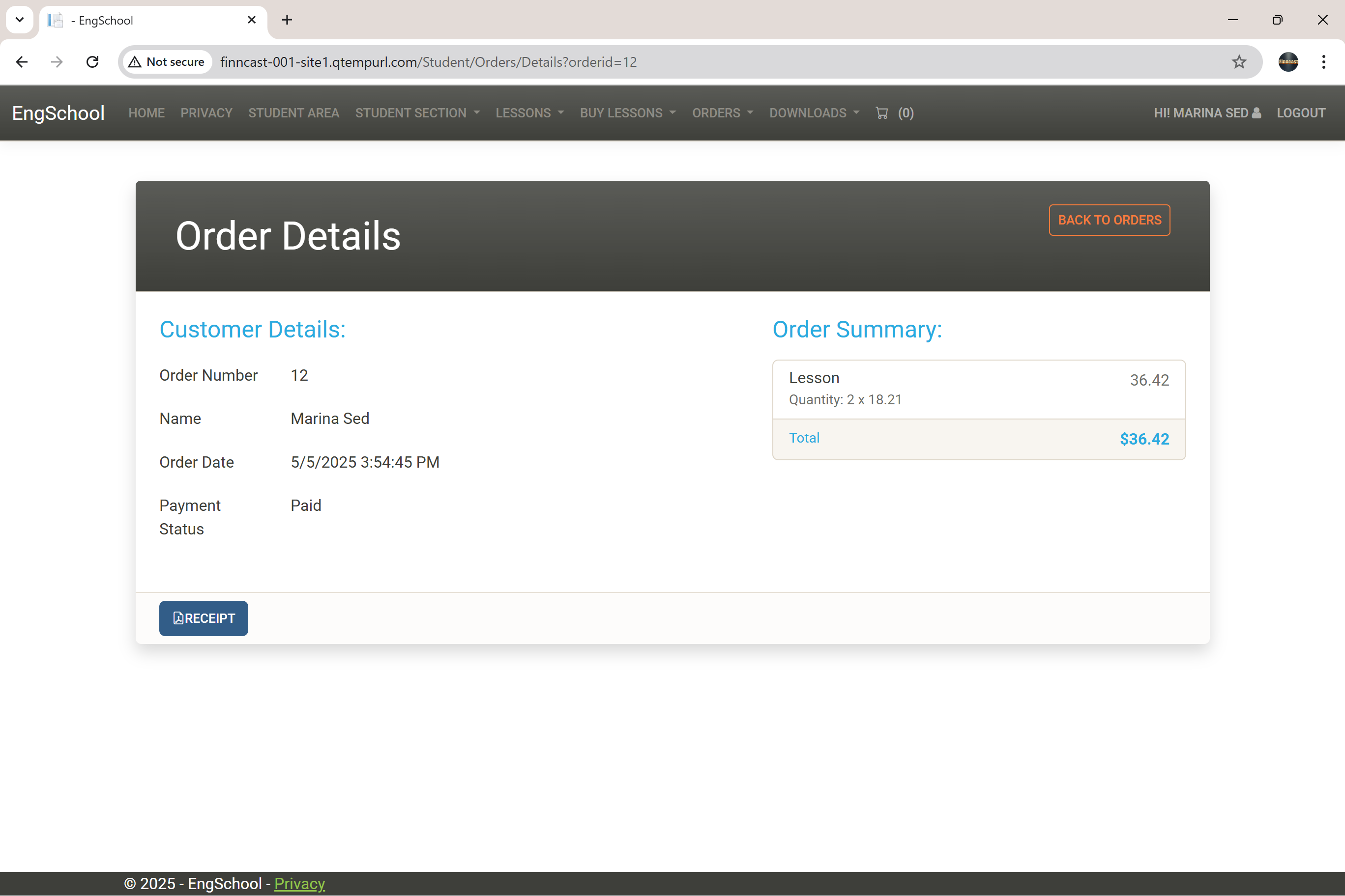 Student order details